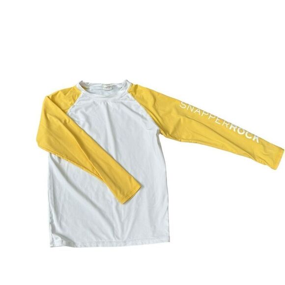 SNAPPER ROCK White Yellow Sleeve Sustainable LS Rash Top size 10 - Picture 4 of 6
